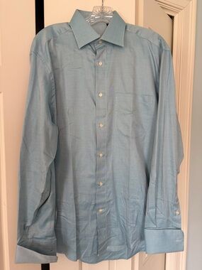 Men's Light Blue Dress Shirt with Spread Collar